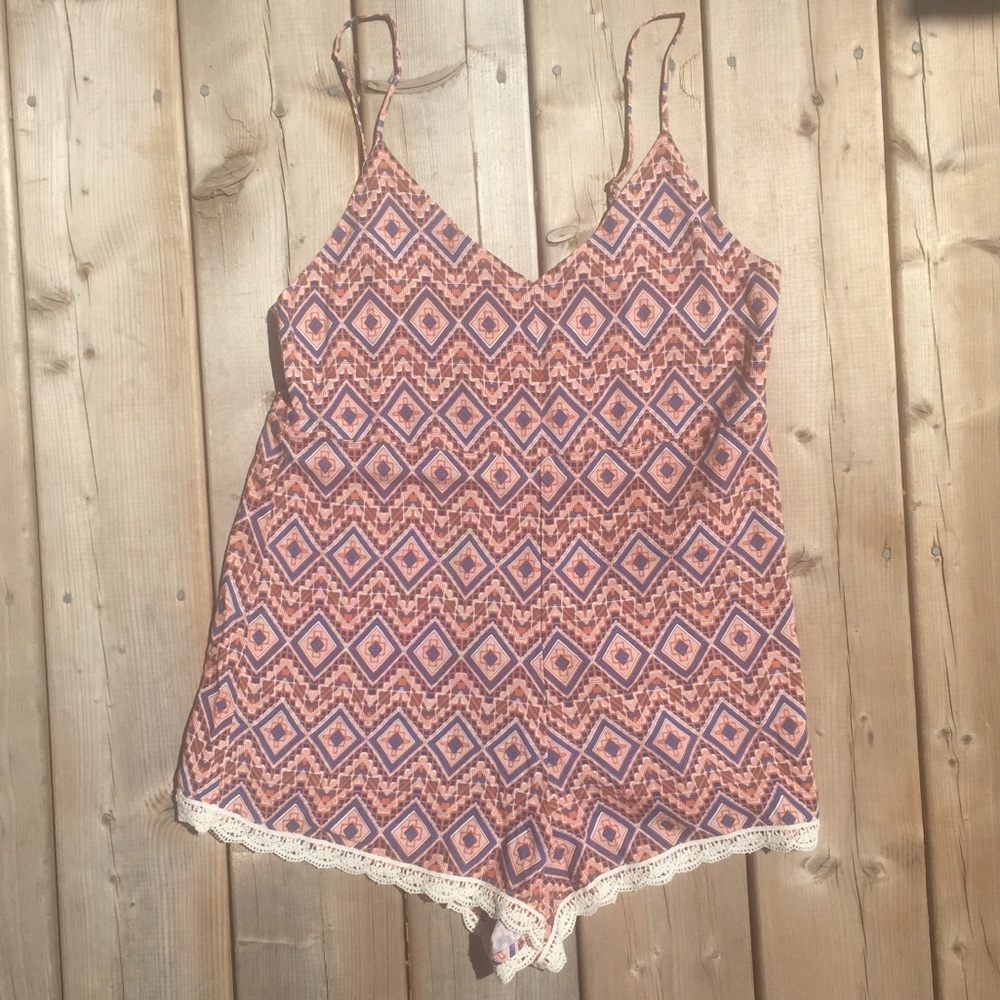 Forever 21 Boho Romper Crochet Detail Small